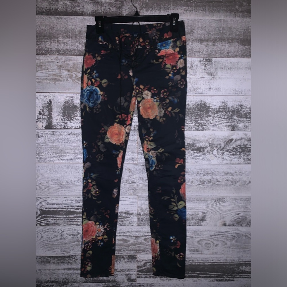 Ralph Lauren Blue Label Floral Print Black Denim Lace Up size 26